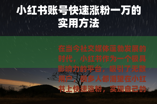 小红书账号快速涨粉一万的实用方法