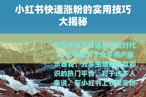 小红书快速涨粉的实用技巧大揭秘
