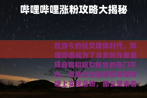 哔哩哔哩涨粉攻略大揭秘