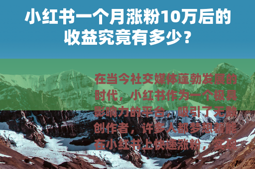 小红书一个月涨粉10万后的收益究竟有多少？