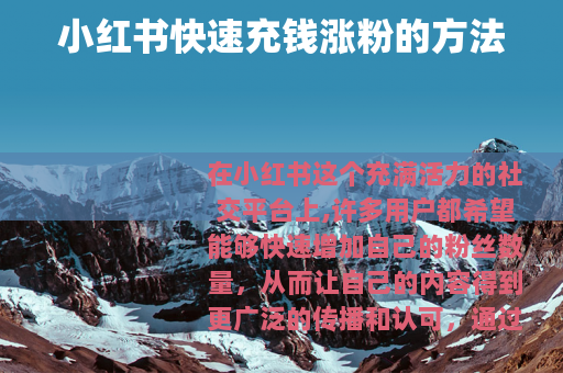 小红书快速充钱涨粉的方法