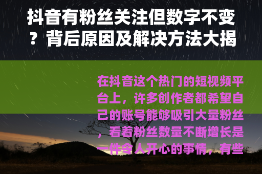 抖音有粉丝关注但数字不变？背后原因及解决方法大揭秘