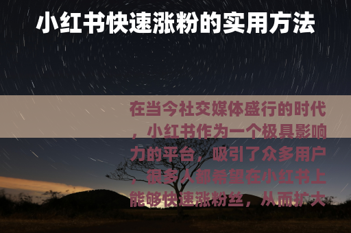 小红书快速涨粉的实用方法