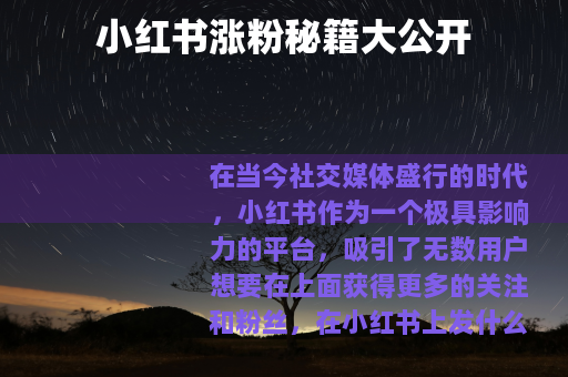 小红书涨粉秘籍大公开