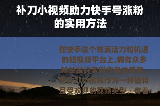 补刀小视频助力快手号涨粉的实用方法
