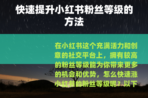 快速提升小红书粉丝等级的方法