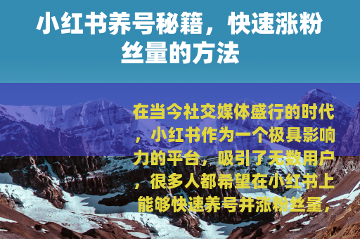 小红书养号秘籍，快速涨粉丝量的方法