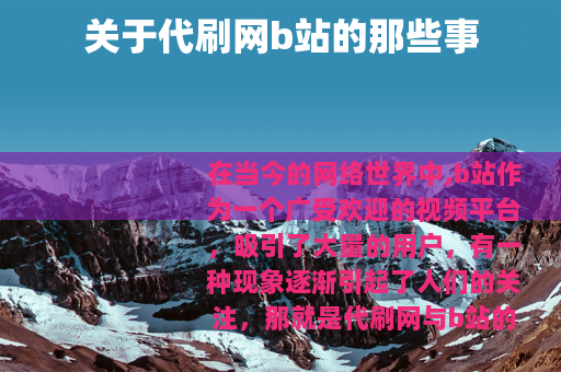 关于代刷网b站的那些事
