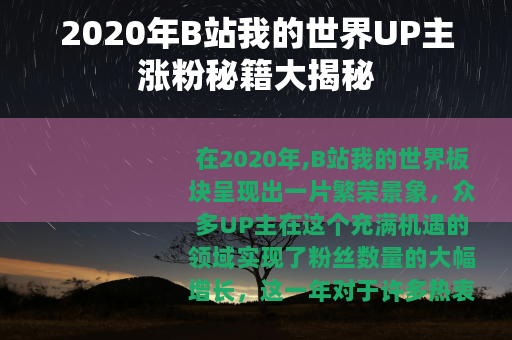 2020年B站我的世界UP主涨粉秘籍大揭秘