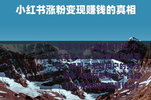 小红书涨粉变现赚钱的真相