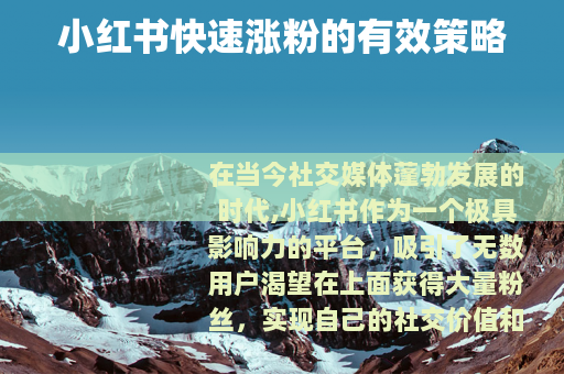 小红书快速涨粉的有效策略