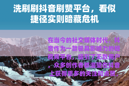 洗刷刷抖音刷赞平台，看似捷径实则暗藏危机