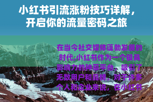 小红书引流涨粉技巧详解，开启你的流量密码之旅