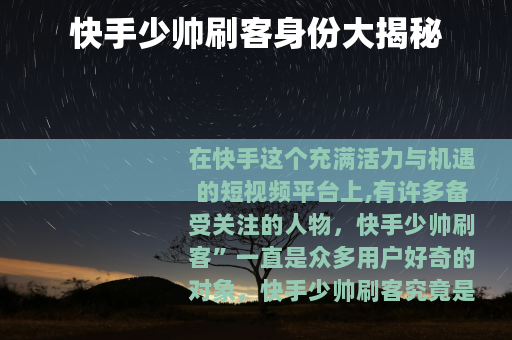 快手少帅刷客身份大揭秘