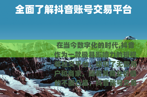 全面了解抖音账号交易平台