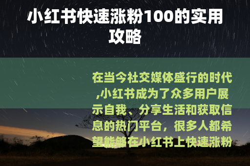 小红书快速涨粉100的实用攻略